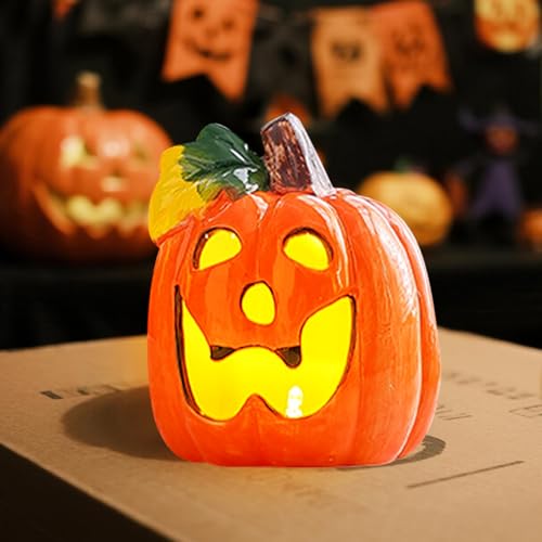 Skeadex Halloween Kürbis Keramiklampe Windlicht mit Batterie 3 Designs Fledermaus Hexe Blatt für Innen- und Außenbereich Halloween Beleuchtung (C) von Skeadex