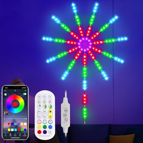 Skeadex LED Feuerwerk, Bluetooth Feuerwerk Lichterkette mit App Fernbedienung, Traumfarben LED Feuerwerkslicht Sync mit Musik, RGBIC Firework Streifen LED Starburst Lichter für Party Heimdeko (1.5m) von Skeadex