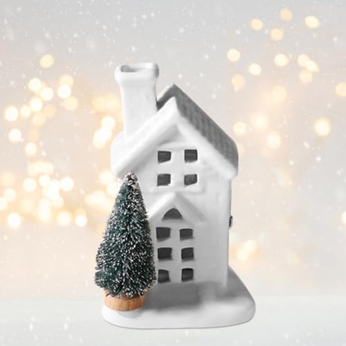 Skeadex LED Weihnachtsdeko Innen, Weiß LED Lichterhaus Keramik Weihnachtsdorf Beleuchtet Lichthäuser Weisse LED Weihnachtshäuser Batteriebetriebenen für Tishdeko Weihnachten Deko (03) von Skeadex