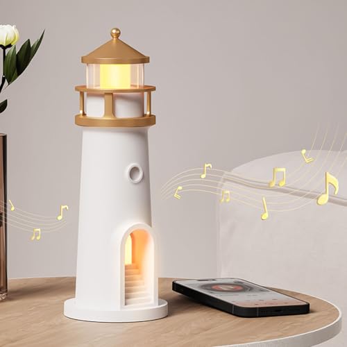 Skeadex Leuchtturm Deko,LED Leuchtturm Lampe,USB-Aufladung Mondlicht Projektor Lampe,LED Deko Lampe Mond, Leuchtfeuer mit Fernbedienung/Bluetooth,Leuchtturm Geschenk Nachtlicht Kinder für Schlafzi (C) von Skeadex