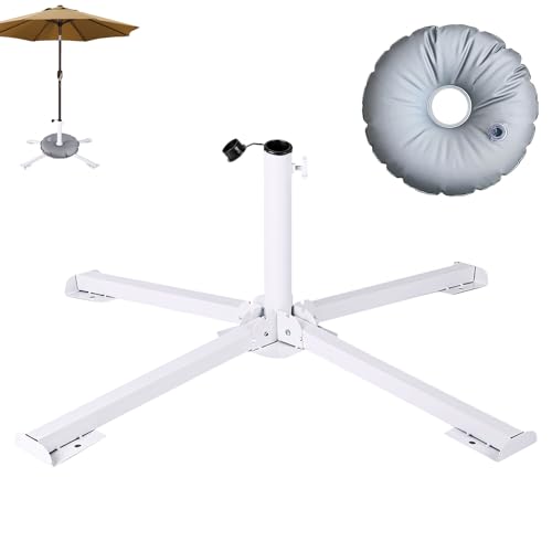 Skeadex Schirmständer Aus Gusseisen & Tragbarer Wassersack Stabil Für Sonnenschirme Balkon Terrasse Garten Strand Camping (Weiß) von Skeadex