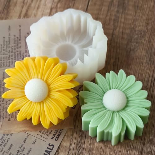 Skeadex Silikonformen Gießformen Blumen, 2 Stück 3D Silikonform Gänseblümchen Gießform Blumen Gießformen Silikon Frühling Kerzenformen zum Gießen Silikonformen Blume Gießform Frühling Sommer (D) von Skeadex