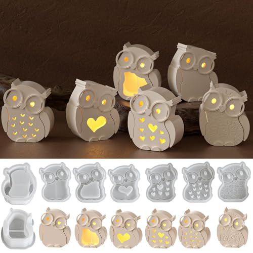 Skeadex Silikonformen Gießformen Eule, 7er Silikonform Eule Gießform Geschenkbox Gießformen Silikon Sommer Silikonform Tiere Gips Zum Gießen Eule Silikonformen Herbst Halloween Weihnachten (A) von Skeadex