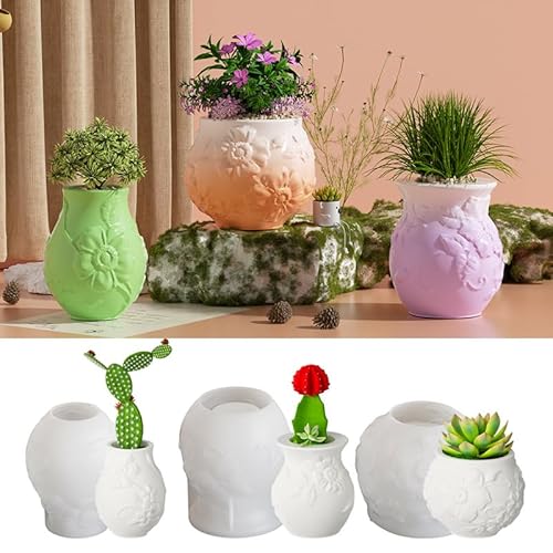 Skeadex Silikonformen Gießformen Frühling, 3 Stück 3D Lotus Silikonform Vase Gießform Blumen Gips zum Gießen Lotusblatt Gießformen Silikon Vase Silikonform Frühling Silikon Gießform Vase (B) von Skeadex