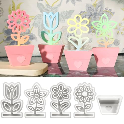 Skeadex Silikonformen Gießformen Frühling,3 Stück Silikonform Blumen mit Sockel Gießformen Silikon Frühling Blumen Gießform Frühling Silikonformen Blumen Kerzenformen zum Gießen (F) von Skeadex