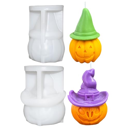Skeadex Silikonformen Gießformen Halloween, 2er 3D Silikonform Kürbis mit Hexenhut Gießform Halloween Kerzenform zum Gießen Kürbis Gießformen Silikon Herbst Giessform Silikon Halloween (A) von Skeadex