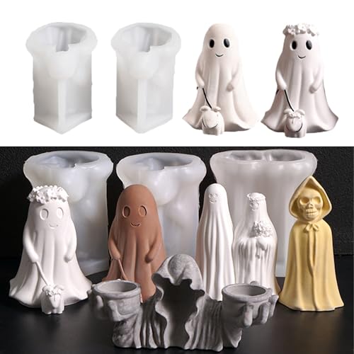 Skeadex Silikonformen Gießformen Halloween, 2er Silikonform Geist Braut und Bräutigam Gießformen Silikon Halloween Gips Zum Gießen Geister Silikonform Herbst Silikon Gießform Skeleton für DIY (C) von Skeadex