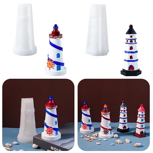 Skeadex Silikonformen Gießformen Leuchtturm, 2er Silikonform Leuchtturm Gießform Martime Gießform Silikon Sommer Gips zum Gießen Leuchtturm Silikonform Sommer für DIY Gips Kerzen von Skeadex