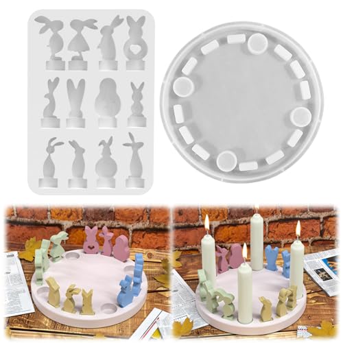 Skeadex Silikonformen Gießformen Ostern Kerzenhalter,2 Stück Silikonform Hase mit Sockel Silikonform Ostern Hase Gießformen Silikon Ostern Beton zum Gießen Kaninchen Silikon Gießform Frühling (A) von Skeadex