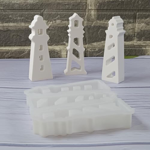 Skeadex Silikonformen Gießformen Sommer, 3 Stück Silikonform Leuchtturm Silikonform Maritim Gießform Leuchtturm Gießformen Silikon Sommer Gips Zum Gießen Leuchtturm für DIY Gips Kerzen (B) von Skeadex