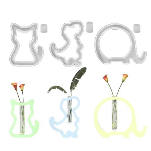 Skeadex Silikonformen Gießformen Vase Tiere, 3 Stück Tiere Silikonform Vase Gießform Vase Gießformen Silikon Tiere Gipsform zum Gießen Silikonformen Tiere Silikonform Frühling für Kerzen Vase von Skeadex
