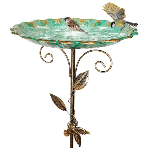 Skeadex Vogeltränke Stehend,Metall Vogelbad Garten Stehend,Vogeltränke Winterfest mit Erdspieß,Rostfrei Robust Langlebig Wassertränke für Vögel,Vintage Vogelfutterspender für Außen (77 * 25.5CM) von Skeadex