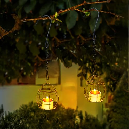 Solar Teelichter für Außen Wasserdicht, 4 Stück Solar Lampions Außen Wetterfest Kugel-Kerzenhalter mit Solar Teelichter Solarleuchte Hängend Solarlampen Gartenlaterne für Außen Garten (2Pcs) von Skeadex