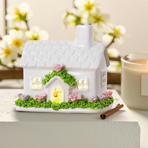 Teelichthaus Keramik,Lichterhaus Keramik mit LED,Porzellan Häuser Weiß Lichthaus Keramik Haus Teelicht,Lichthäuser Keramik Teelichthalter Windlicht Haus,Lichthaus LED Osterdeko Frühling Deko (A) von Skeadex