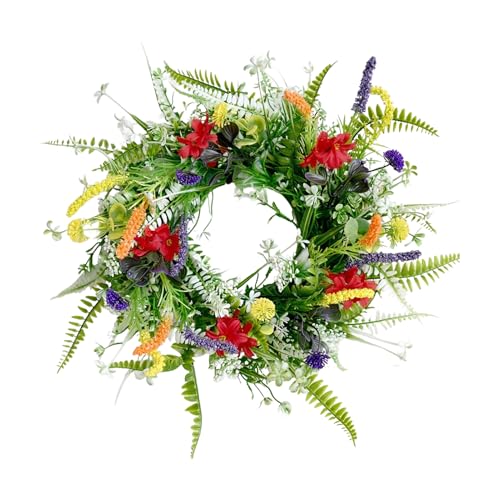 Türkranz Frühling, 40cm Frühlingskranz Haustür mit Blumen, Osterkranz Haustür Frühlingsdeko Zum Aufhängen, Bunte Frühlingskranz Türkranz für Haustür Außen,Blumenkranz für Wand Tür Fenster (C) von Skeadex
