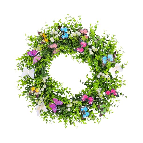 Türkranz Frühling, 45cm Frühlingskranz Haustür mit Blumen, Osterkranz Haustür Frühlingsdeko Zum Aufhängen, Bunte Frühlingskranz Türkranz für Haustür Außen,Blumenkranz für Wand Tür Fenster (B) von Skeadex
