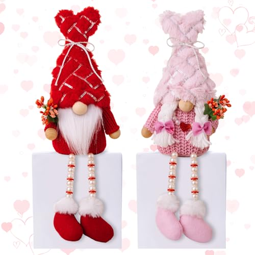 Valentinstag Deko Wichtel, 2 Stück Valentinstag Wichtel Figuren,Plüsch Wichtel Frühling OsterdekoValentines Zwerg Wichtel Kuscheltier Gesichtslose Puppe Tisch Dekoration für Mädchen Freundi (B) von Skeadex