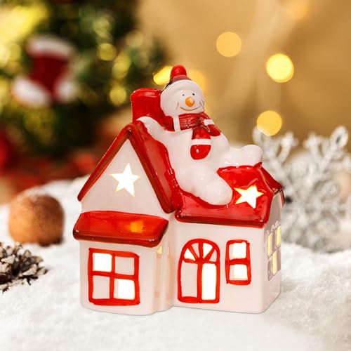 Weihnachtsdeko Beleuchtet,LED Lichterhaus Keramik Weiß Weihnachtsdorf Beleuchtet,Lichthäuser Weisse LED Weihnachtshäuser Batteriebetriebenen,Teelichthalter Windlicht Haus LED Weihnachten Deko (02) von Skeadex