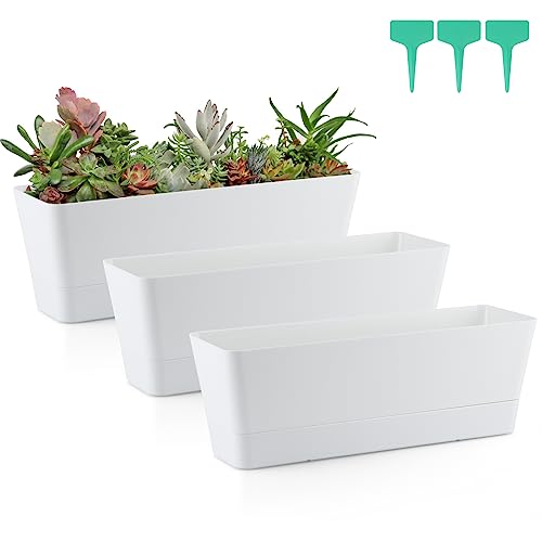 Skelang, 3er Set rechteckige Pflanzgefäße, 30 cm, Fensterbank-Blumenkasten für Sukkulenten, Kräuter, Gemüse (Weiß) von Skelang