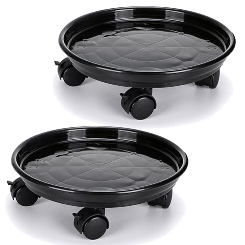 Skelang 33cm Blumentopfhalter mit Rädern, Rollwagen für Pflanzen，Pflanzenhalter aus Kunststoff,Ladekapazität 56 kg, 2er Set (schwarz) von Skelang
