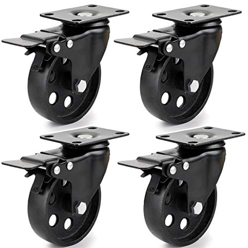 Skelang 4 Pcs Möbelrollen, 10 cm Lenkrollen, Schwerlasträder aus Gusseisen, 150 kg Tragfähigkeit pro Rolle von Skelang