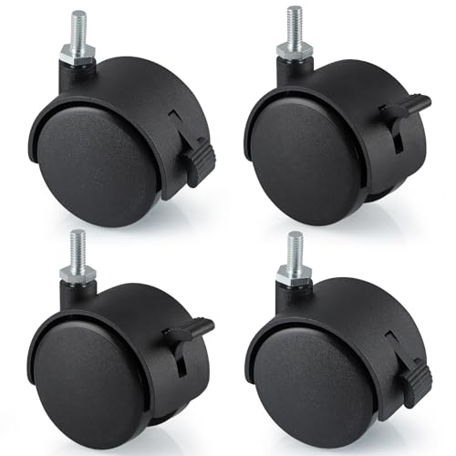 Skelang 4 Stück 50 mm Nylonrad mit Bremse, Lenkrolle mit Schaft von 6 mm x 15 mm, Rolle aus Nylon mit Verriegelung für kleine Möbel von Skelang
