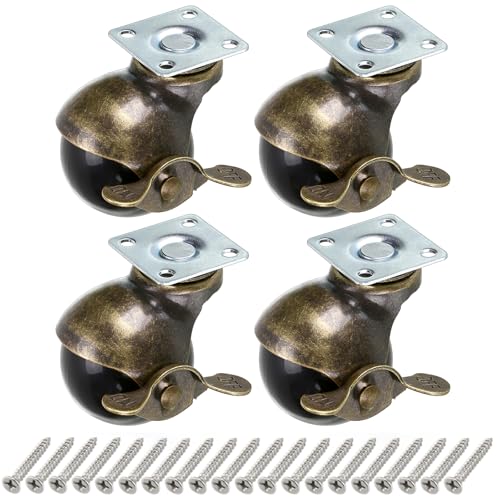 Skelang 50 Mm Bronzekugelrad, 4 Stk. Rollen für Möbel, Abgerundete Kugelrollen mit Bremse, Ersatz für Möbel, Sofas, Stühle, Schränke von Skelang