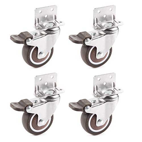 Skelang 50mm Lenkrollen mit Bremse, Rollen für Möbel, L-Typ Halterung Möbelrollen, mit Feststeller für Möbel Tischwagen Wiegen Rollen Küchenschrank, 4er Set von Skelang