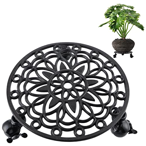 Skelang Pflanzenroller mit Bremsenrädern, pflanzenständer Gusseisen 29 cm, Pflanzenroller, Pflanzenroller, Pflanztopfheber für schwere Gartentöpfe, Blumentopfständer, Tragkraft 160 kg von Skelang