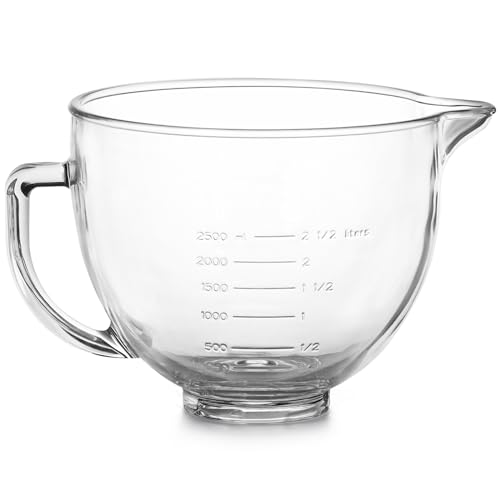 Skelang Rührschüssel aus Glas, Rührschüssel mit Griff und Ausguss, Zubehör für Mixer, passend für KitchenAid-Mixer mit geneigtem Kopf mit 4,5 quarts und 5 quarts von Skelang