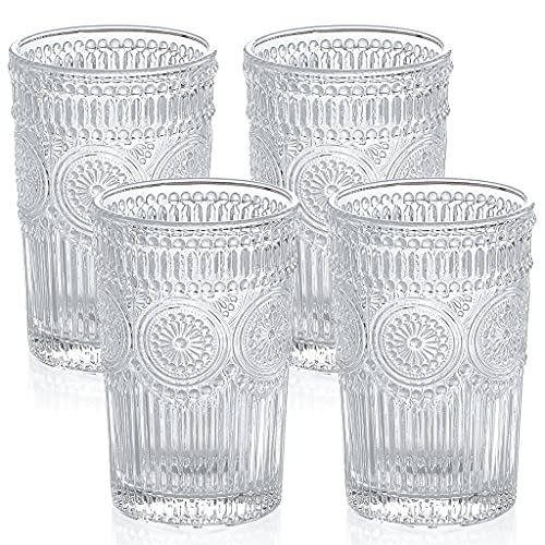 Skelang Wasserglas,trinkgläser vintage,romantische wassergläser, Glasbecher für Saft, Getränke, Cocktail, 370 ml Fassungsvermögen, 4er-Set von Skelang