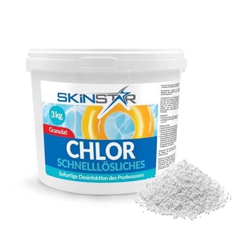 SkinStar Chlorgranulat schnelllöslich Schockchlorung Desinfektion Pflege Chlortabletten Multitabs Maxi Tabs langsamlöslich Pflege Schwimmbad Pool Chemie (Granulat, 3000, Gramm) von SkinStar