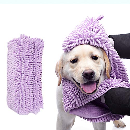 Skingwa Handtuch zur Reinigung, multifunktionales Handtuch für Hunde, Duschtuch, ultra saugfähig, Mikrofaser-Chenille, Hunde-Bad, Trocken-Handtuch für die Fellpflege, 35,1 x 80 cm (Violett) von Skingwa