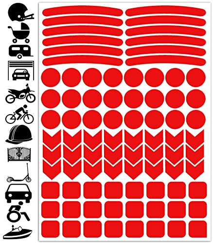 SkinoEu® Reflektoren Reflektierende Aufkleber Reflexfolie Stickers Set (84 Stück) Selbstklebende Reflektierende Reflektor Sicherheitsaufkleber Felgenrandaufkleber Felgenstreifen D 51 Rot von SkinoEu