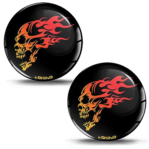 SkinoEu 2 x 3D Gel Silikon Stickers Schädel Totenkopf Feuer Flammen Aufkleber Auto Moto Motorrad Fahrrad Skate Fenster Tür PC Tablet Laptop KS 18 Z* von SkinoEu