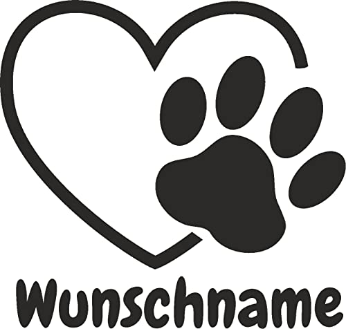 Skins4u Autoaufkleber Wandtattoo mit Wunschnamen selber gestalten Hunde Namen Pfote mit Herz Haustier für Auto Wand Spiegel von Skins4u