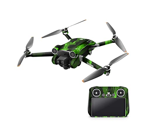 Skins4u Drohnen Aufkleber Set kompatibel mit DJI Mini 4 Pro, 4K Vinyl Skin mit Matter Oberfläche, 3 Akku Skins, Rapid Air Technologie (Grüne Flammen, DJI Mini 4 Pro) von Skins4u