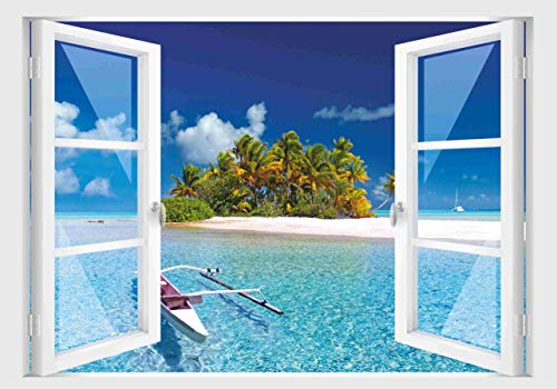 Skins4u Fenster 3D Optik Wandtattoo Wandbild Aufkleber Dekoration Bild Foto Tapete Motiv Insel Traum von Skins4u