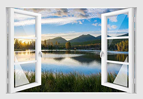 Skins4u Fenster 3D Optik Wandtattoo Wandbild Aufkleber Wand Dekoration Foto Bild Tapete Motiv Lake von Skins4u