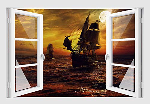 Skins4u Fenster 3D Optik Wandtattoo Wandbild Aufkleber Wand Dekoration Foto Bild Tapete Motiv Piraten von Skins4u