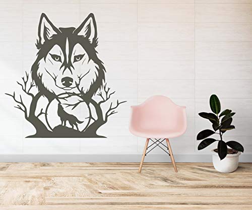 Skins4u Wandtattoo Wandaufkleber Wandsticker Wolf Wölfe Mond Baum Wanddeko Wandbild Dekoration 100x100cm von Skins4u