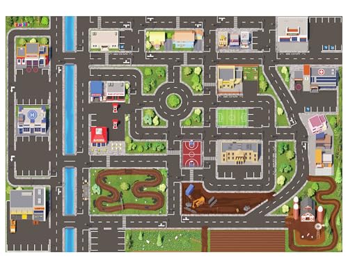 SkippiDoo Kinder Spielteppich Straße & Auto (200x140 cm) - abwaschbar, rutschfest & OEKOTEX-zertifziert - Teppich Jungen & Mädchen Kinderzimmer - Kinderteppich, Autoteppich, Straßenteppich von SkippiDoo