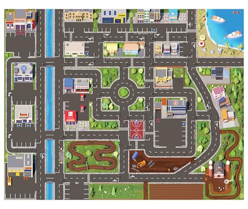 SkippiDoo Kinder Spielteppich Straße & Auto (200x160 cm) - abwaschbar, rutschfest & OEKOTEX-zertifziert - Teppich Jungen & Mädchen Kinderzimmer - Kinderteppich, Autoteppich, Straßenteppich von SkippiDoo