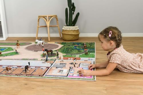 SkippiDoo Spielteppich – Kinderzimmer-Teppich mit Pferdehof, Reitplatz und Stallungen – Perfekt für Pferdefreunde & passend für Figuren wie Schleich® und Playmobil® (Ponyranch Deluxe, 220 x 140 cm) von SkippiDoo