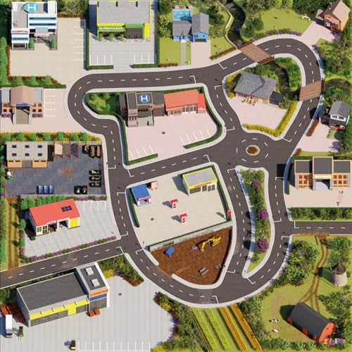 SkippiDoo Straßenteppich – Autoteppich mit Breiten Straßen, großen Parkplätzen, Antirutsch-Rückseite, ohne Wiederholungen, geruchsneutral – Perfekt als Kinderteppich und Spielteppich (200 x 200 cm) von SkippiDoo