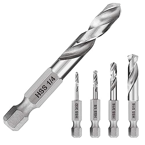 Sknrlko 5-Teiliges Bohrer-Set mit 1/4-Sechskantschaft, Stubby-Bohrer-Set, Rechtwinkliges Bohrer-Set für Metall, M2-Bohrer mit Kurzer Länge, Stahl für Schnellwechselfutter von Sknrlko