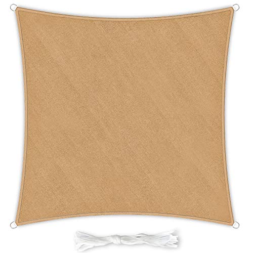 Premium Sonnensegel Quadratisch 5x5m Sand inkl. Befestigungsseilen aus wetterbeständingen HDPE | Sonnenschutz Schattenspender Garten Balkon Camping & Terrasse - UV Schutz Wetterschutz von Skojig