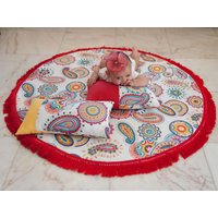 Rot Zahlende Matte Moderne Babyzimmer Dekor Kinder Teppich Mit Fransen Gepolsterte Geschenk Baby Prinzen Boden Spielmatte Kissen Paisley Print Decke von SkokSkokStore
