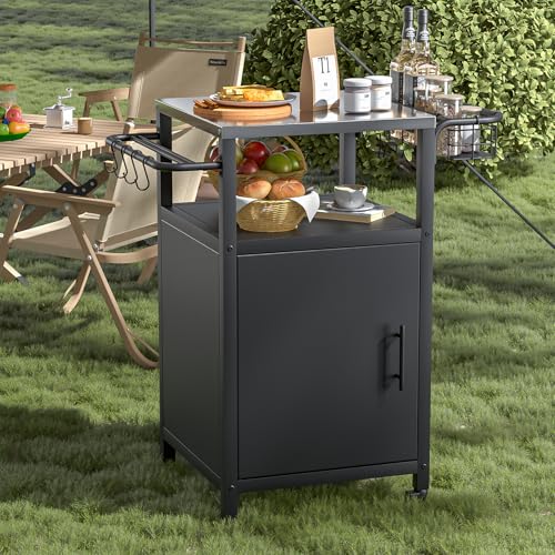 Skokliz Grillwagen Grilltisch Outdoor Grill Trolley, Grill Beistelltisch mit 2 Rollen, Wetterfest, Multifunktionaler Edelstahl für BBQ und Garten von Skokliz
