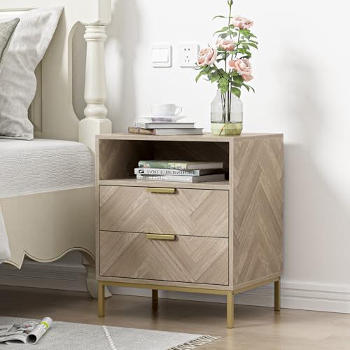 Skokliz Nachttisch moderner Nachttisch aus Holz mit 2 Schublade und offenem Regal, Kleiner Beistelltisch mit goldenem Rahmen für Schlafzimmer Wohnzimmer 50.2 * 39.8 * 60.2cm Skokliz Nachttisch moderner Nachttisch aus Holz mit 2 Schublade und offenem Regal, Kleiner Beistelltisch mit goldenem Rahmen für Schlafzimmer Wohnzimmer 50.2 * 39.8 * 60.2cm von Skokliz